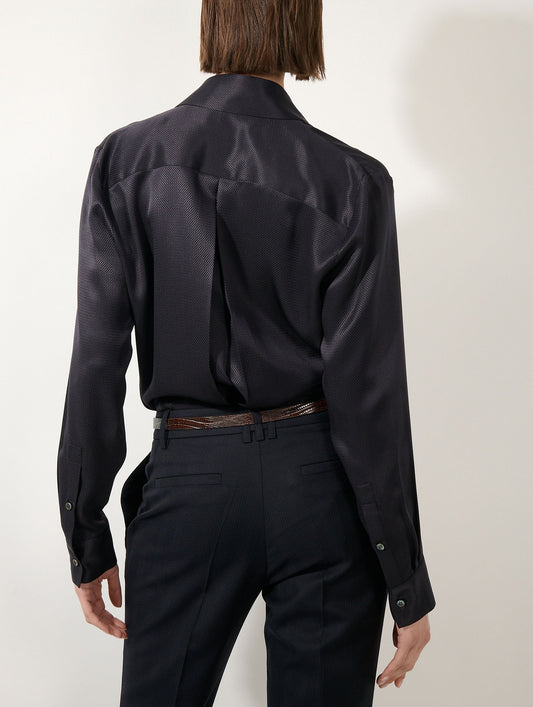 Chemise croisée en piqué de soie encre