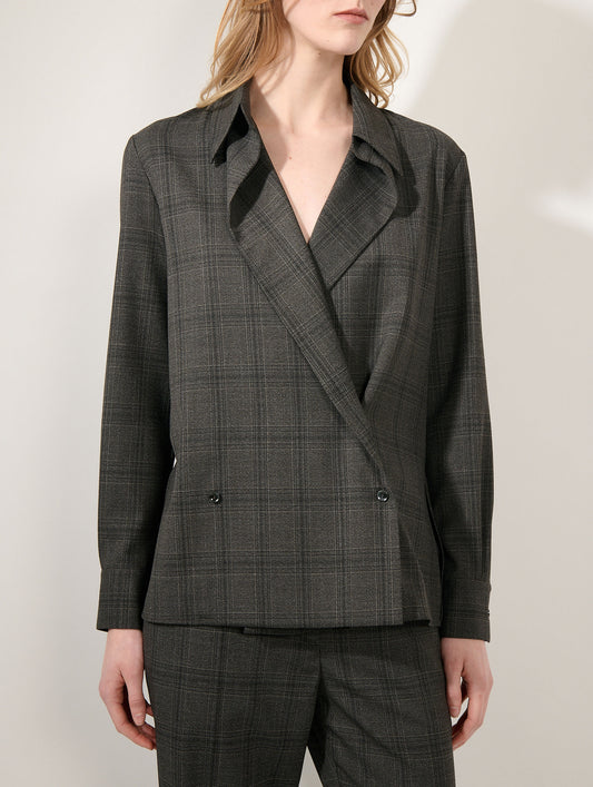 Chemise croisée à double boutons à carreaux taupe