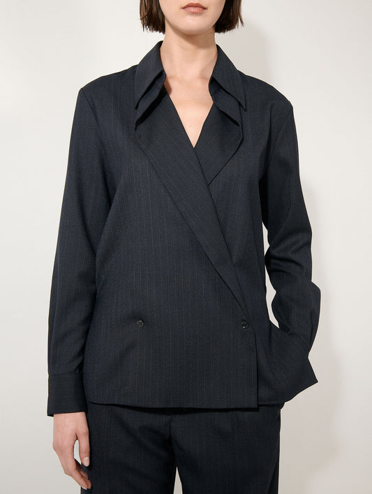 Dark navy double-button wrap shirt