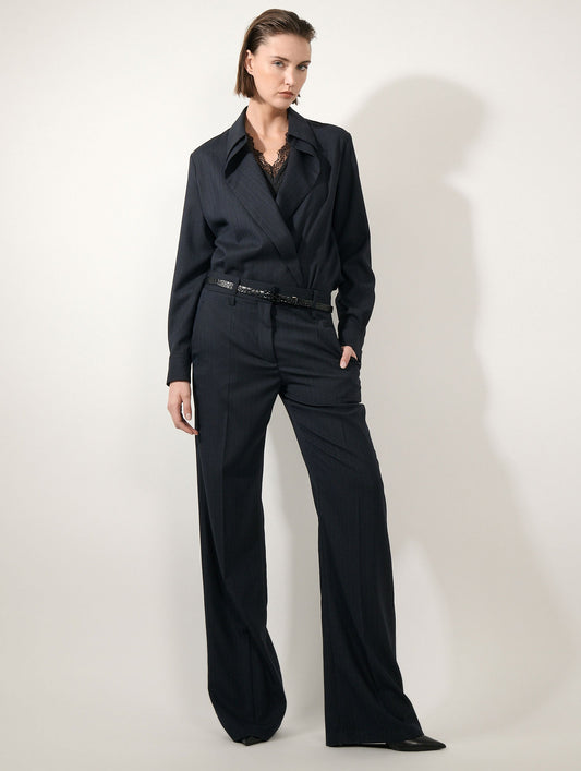 Dark navy double-button wrap shirt