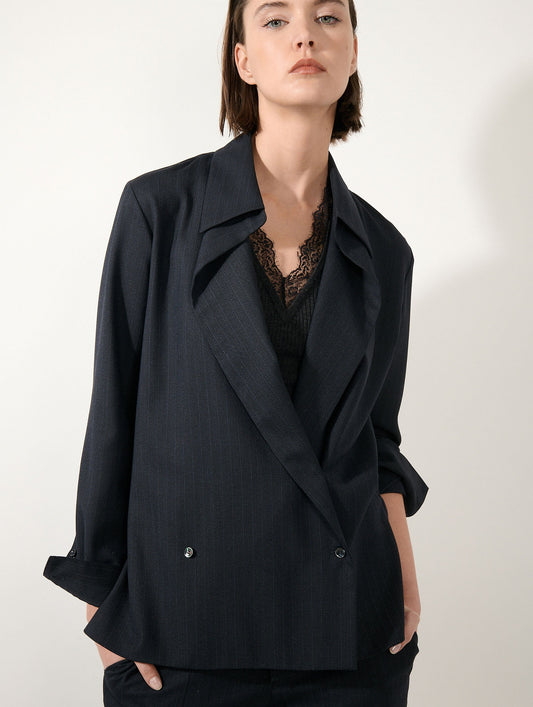 Dark navy double-button wrap shirt