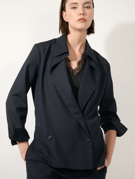 Dark navy double-button wrap shirt