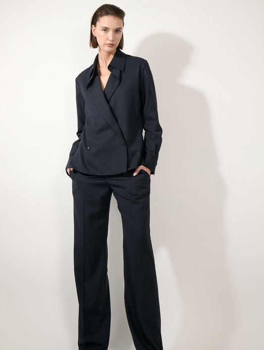 Dark navy double-button wrap shirt