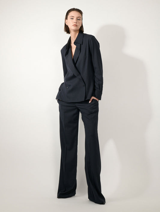 Dark navy double-button wrap shirt