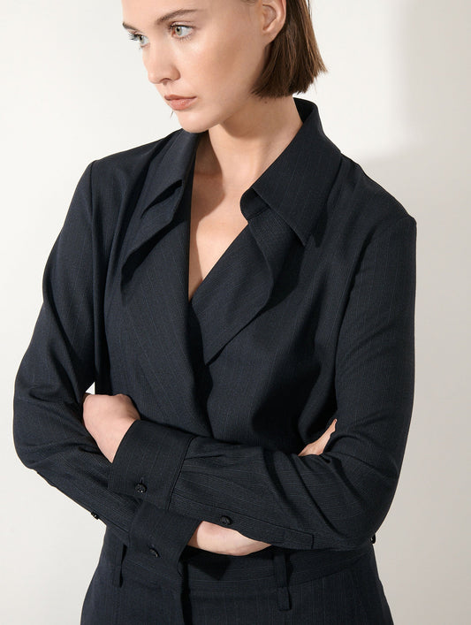 Dark navy double-button wrap shirt