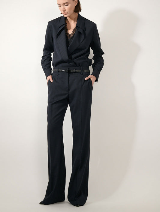Dark navy double-button wrap shirt