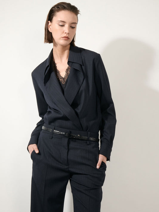 Dark navy double-button wrap shirt