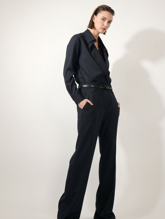 Dark navy double-button wrap shirt