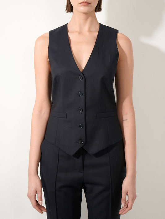 Gilet de costume en jacquard chevron dark navy