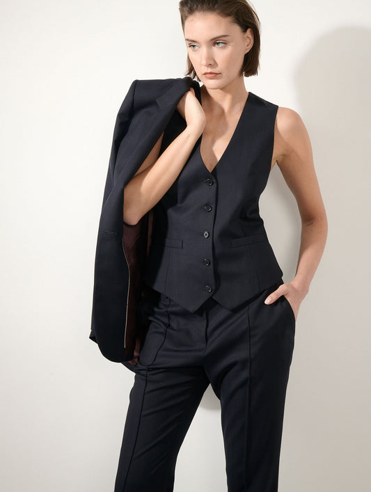 Gilet de costume en jacquard chevron dark navy