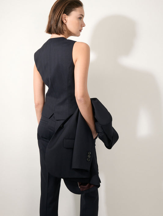 Gilet de costume en jacquard chevron dark navy