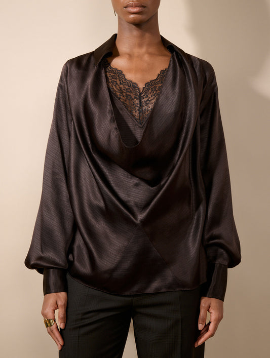 Blouse en ottoman de soie ébène