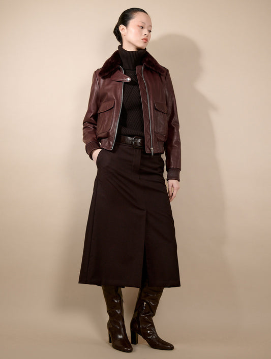 Jupe midi en flanelle bordeaux