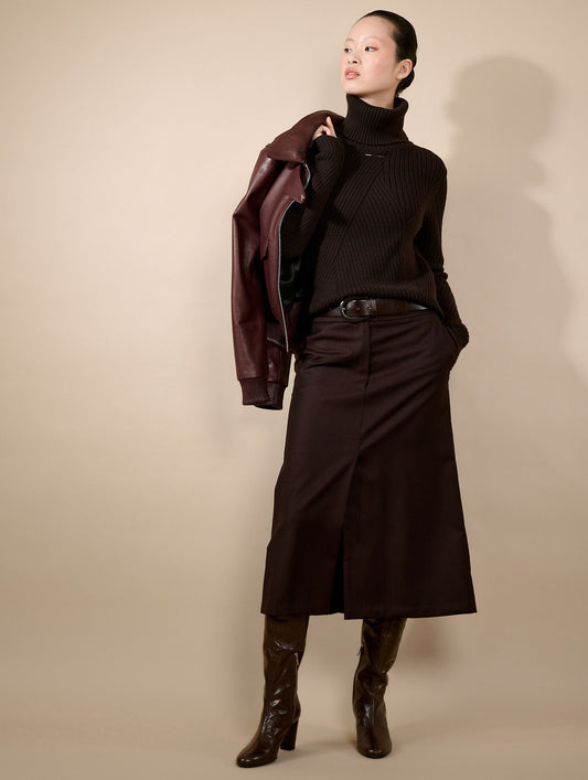 Jupe midi en flanelle bordeaux