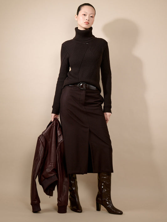 Jupe midi en flanelle bordeaux