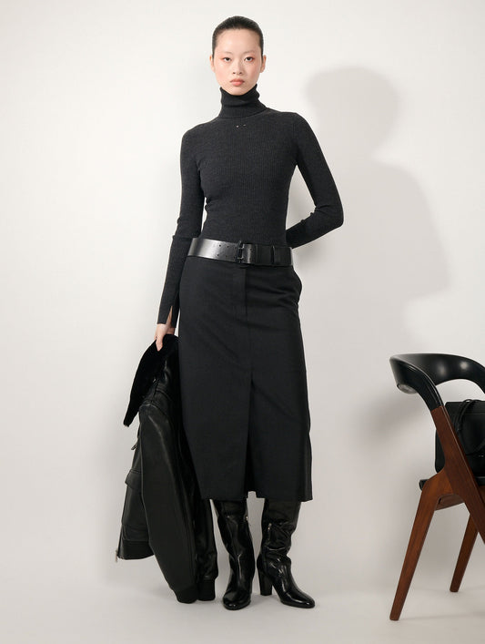 Asphalt flannel midi skirt