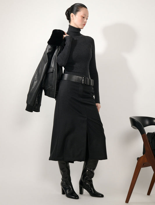 Asphalt flannel midi skirt