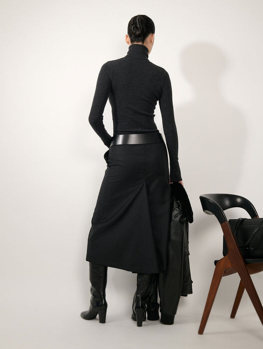 Asphalt flannel midi skirt