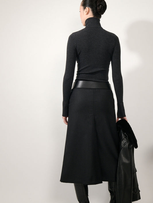 Asphalt flannel midi skirt