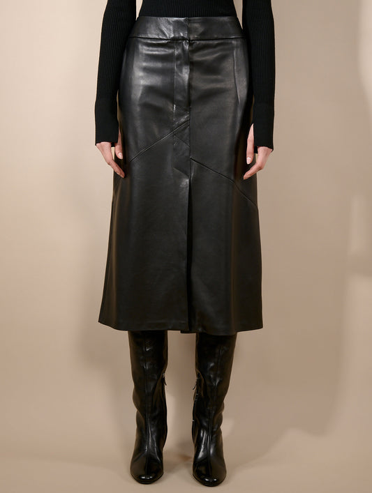 Jupe midi en cuir d'agneau noir