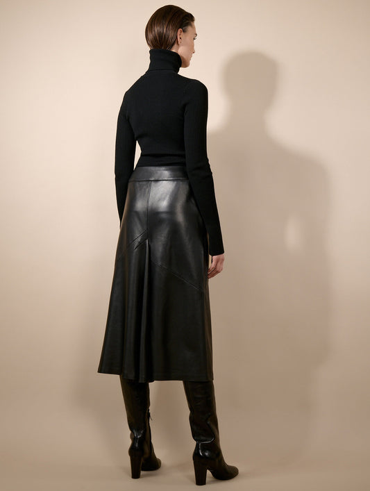 Jupe midi en cuir d'agneau noir