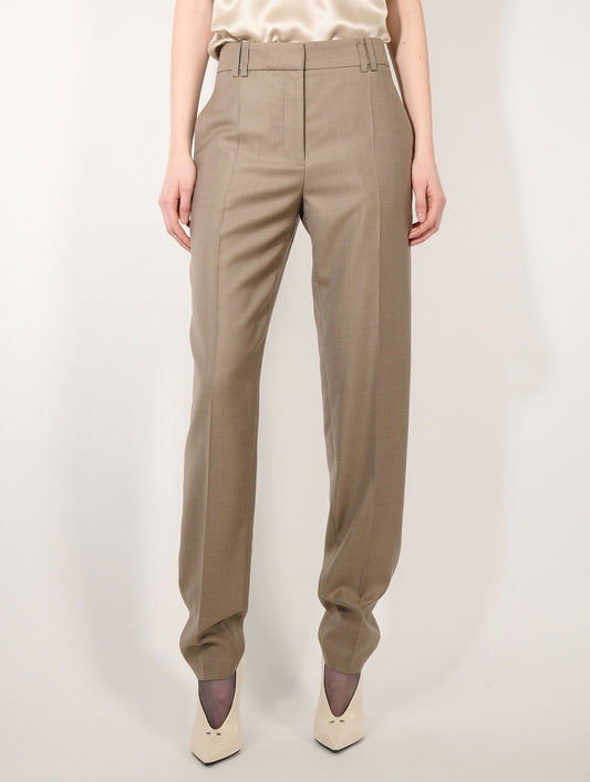 Pantalon Grace en sergé de laine et soie greige