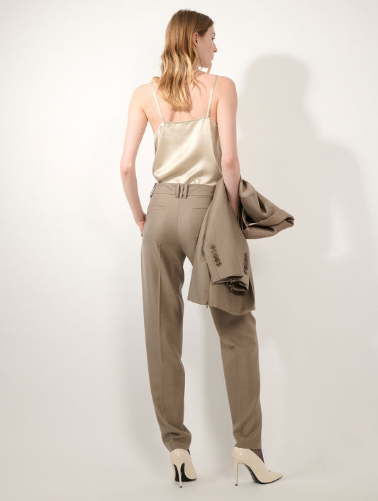 Pantalon Grace en sergé de laine et soie greige
