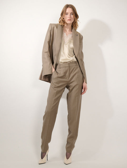 Pantalon Grace en sergé de laine et soie greige