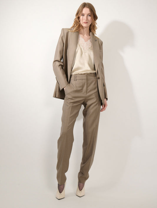 Pantalon Grace en sergé de laine et soie greige