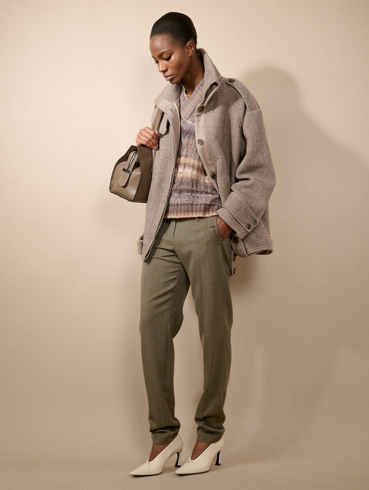 Pantalon Grace en sergé de laine et soie greige