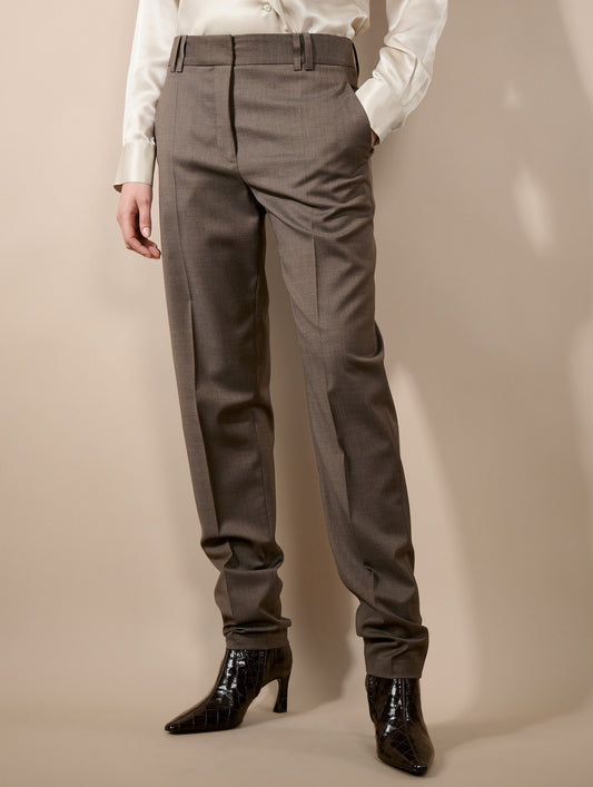 Pantalon Grace en toile de laine stretch taupe