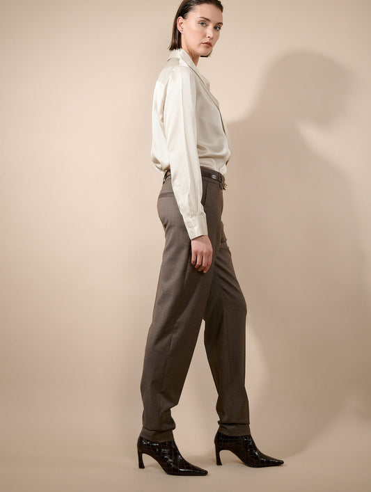 Pantalon Grace en toile de laine stretch taupe