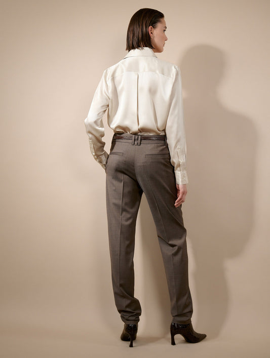 Pantalon Grace en toile de laine stretch taupe