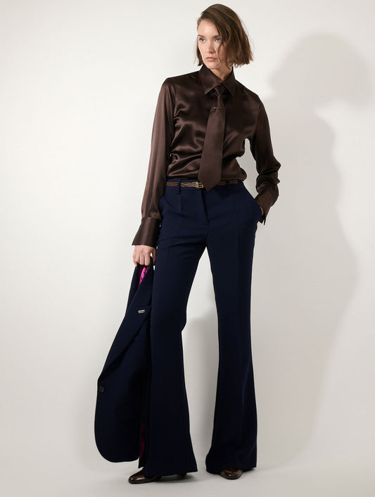 Pantalon bootleg en crepe indigo