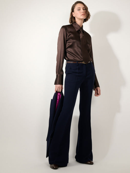 Pantalon bootleg en crepe indigo