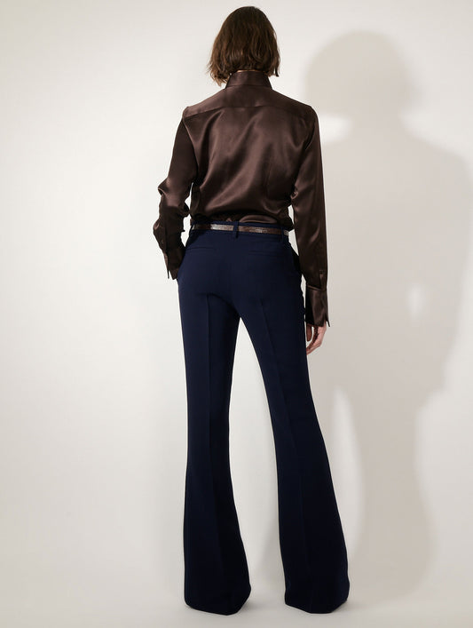 Pantalon bootleg en crepe indigo