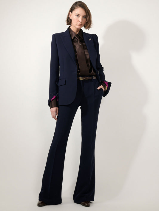 Pantalon bootleg en crepe indigo