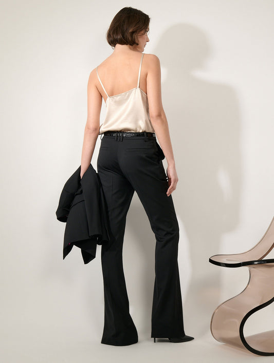 Pantalon bootleg en gabardine de laine noir