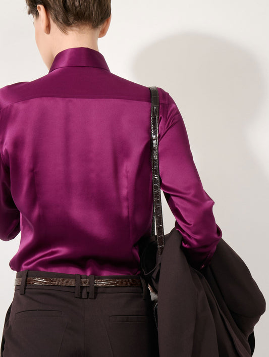 Pantalon bootleg en gabardine de laine lie de vin
