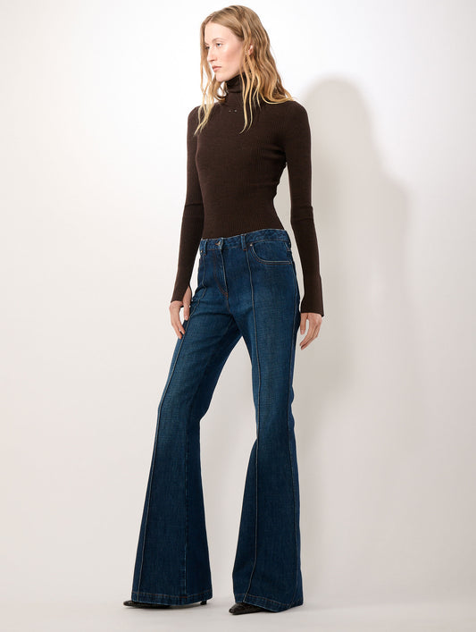 Raw denim bootcut jeans