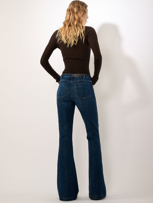 Raw denim bootcut jeans