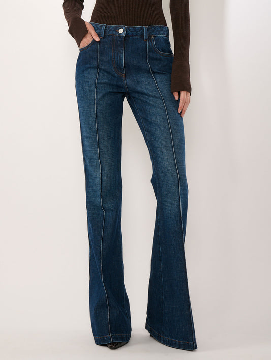 Raw denim bootcut jeans