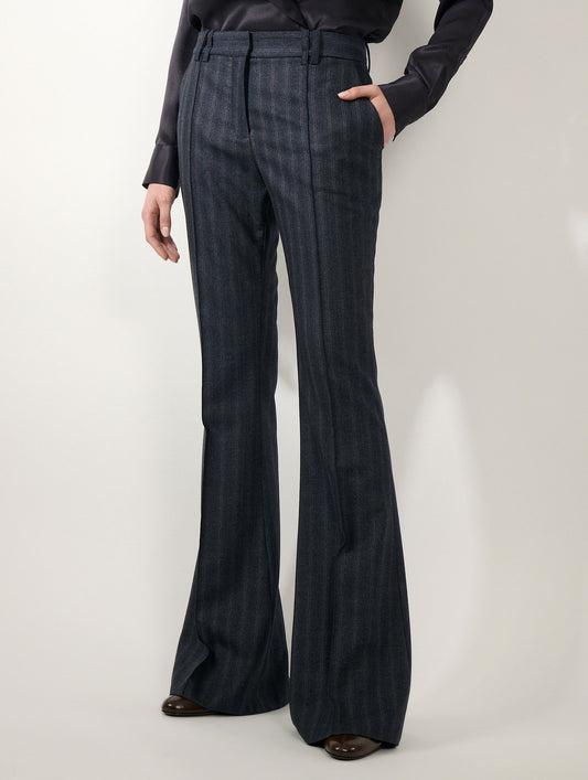 Pantalon bootleg en flanelle à rayures bleues