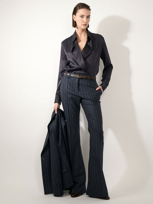 Pantalon bootleg en flanelle à rayures bleues