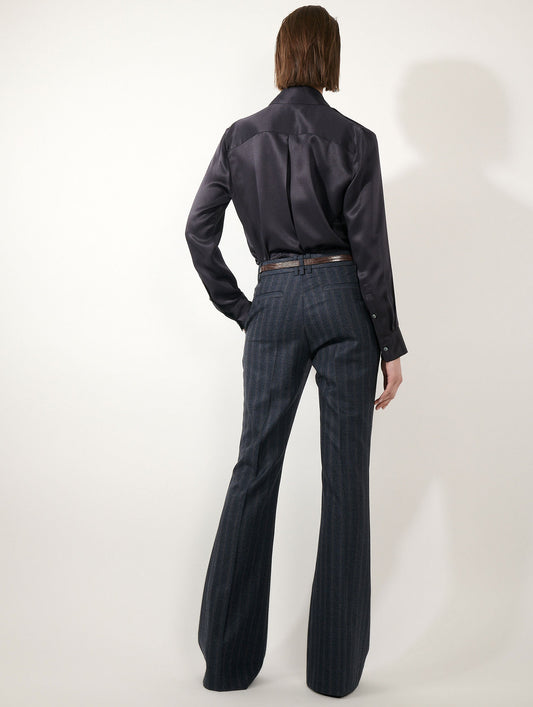 Pantalon bootleg en flanelle à rayures bleues
