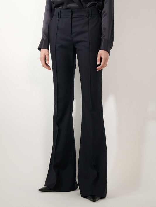 Pantalon bootleg en jacquard chevron dark navy
