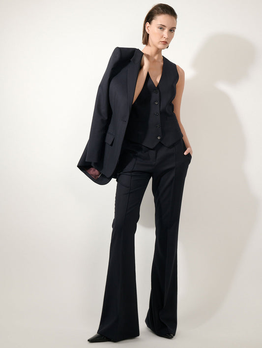 Pantalon bootleg en jacquard chevron dark navy