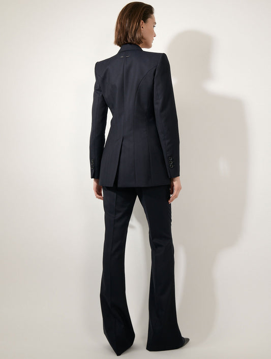 Pantalon bootleg en jacquard chevron dark navy