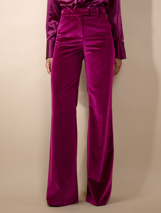 Pantalon flare en velours cyclamen