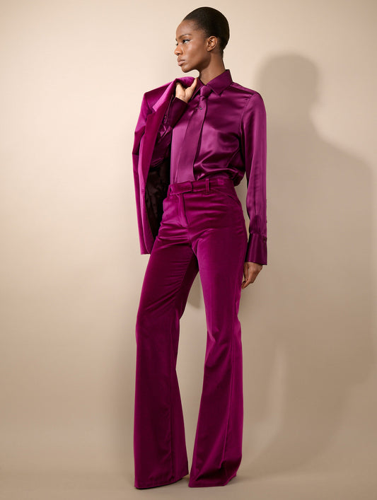 Pantalon flare en velours cyclamen